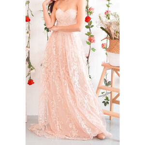 Marchesa Notte Dress Blush Pink Maxi Gown Applique Floral Lace Sequin Sz4‎